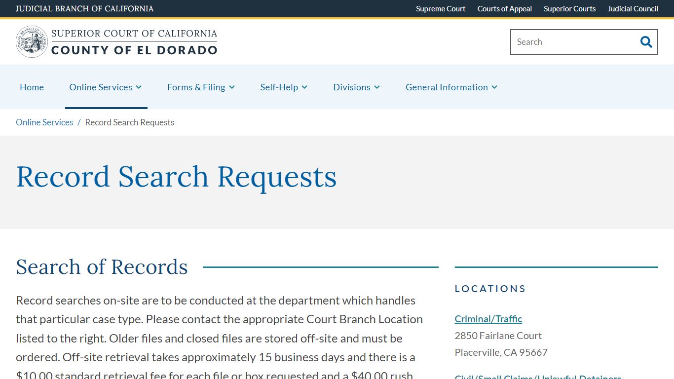 Record Search Requests | Superior Court of California | County of El Dorado